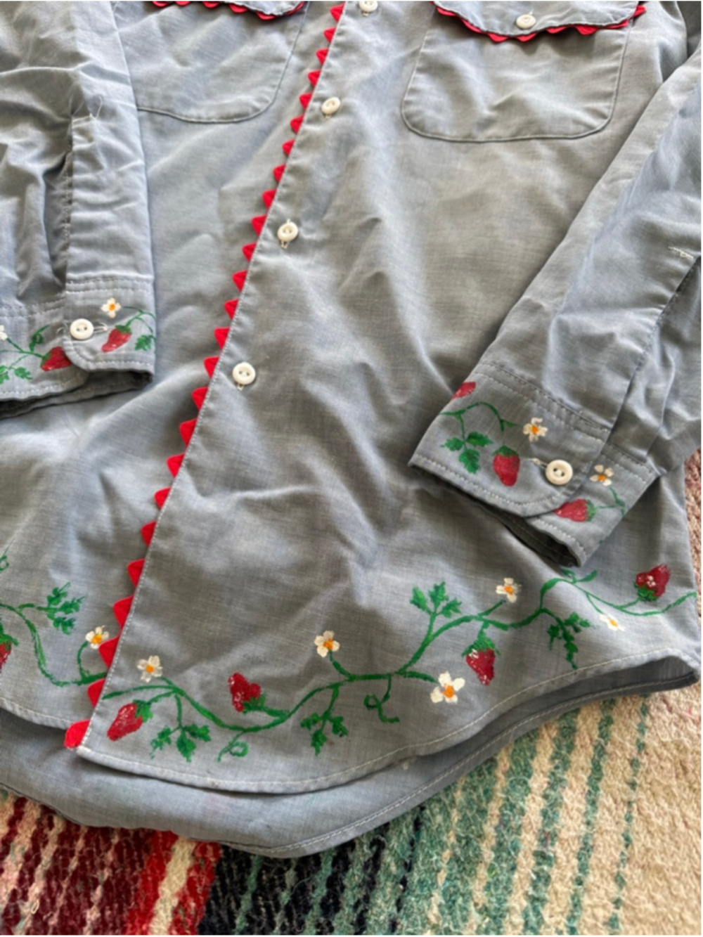 70s BIG MAC Hand Painted Chambray Shirt with Red Trim M - Picture 5 of 7